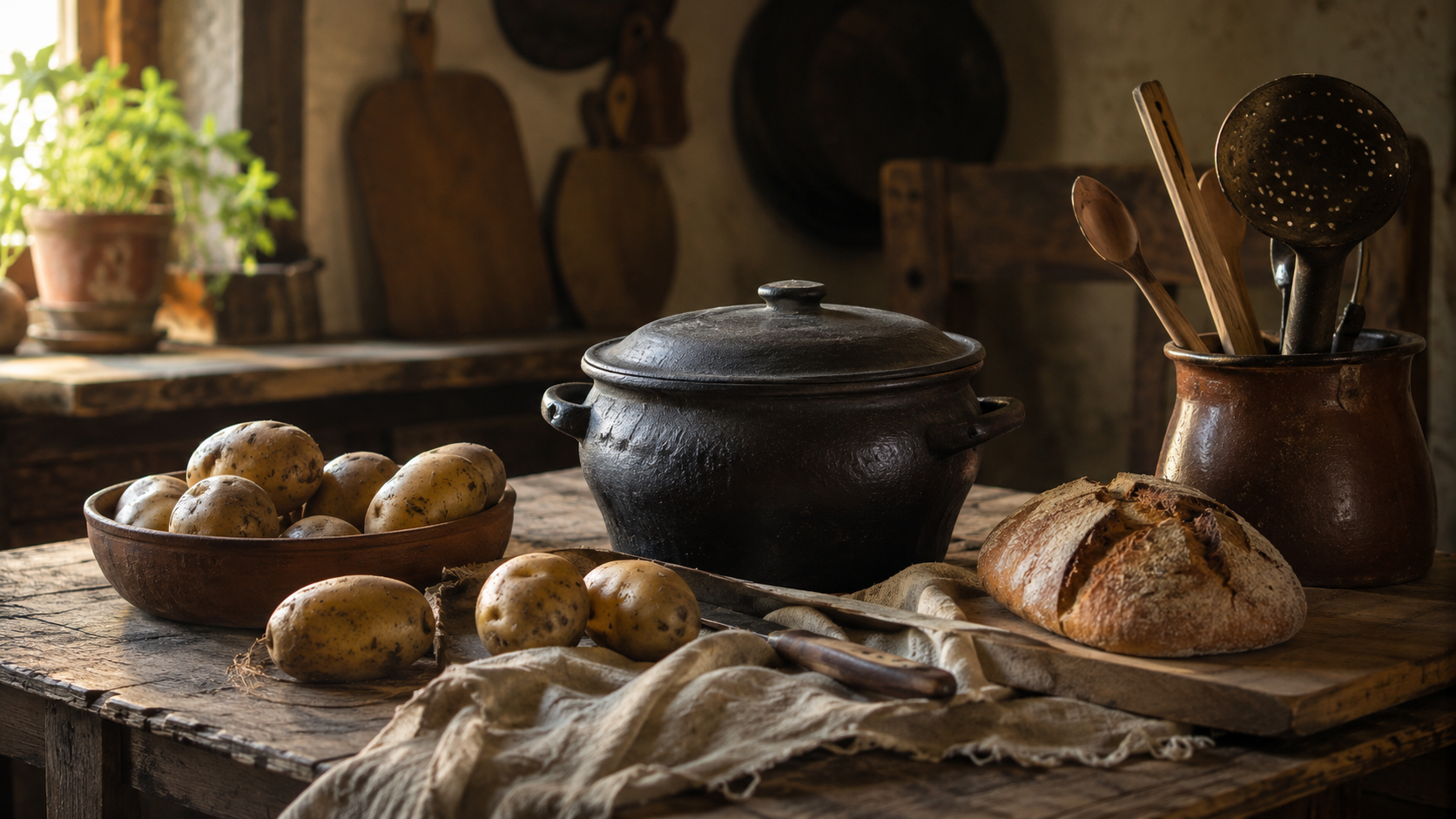Ricette storiche con la patata raccontate con tavola rustica e cucina contadina